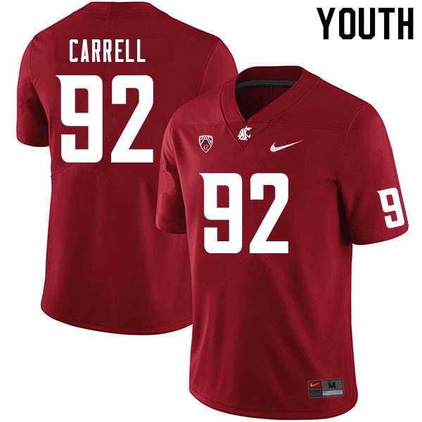 Youth #92 Sam Carrell Washington State Cougars College Football Jerseys Sale-Crimson